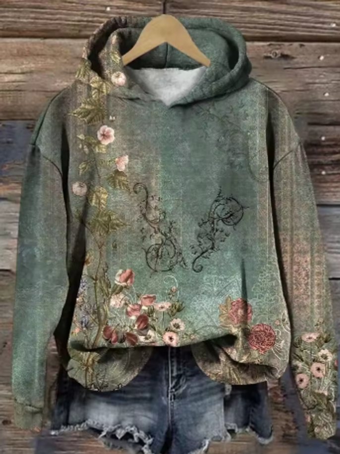 Emilia | Damen Blumenmuster Oversized Knit Sweater Hoodie