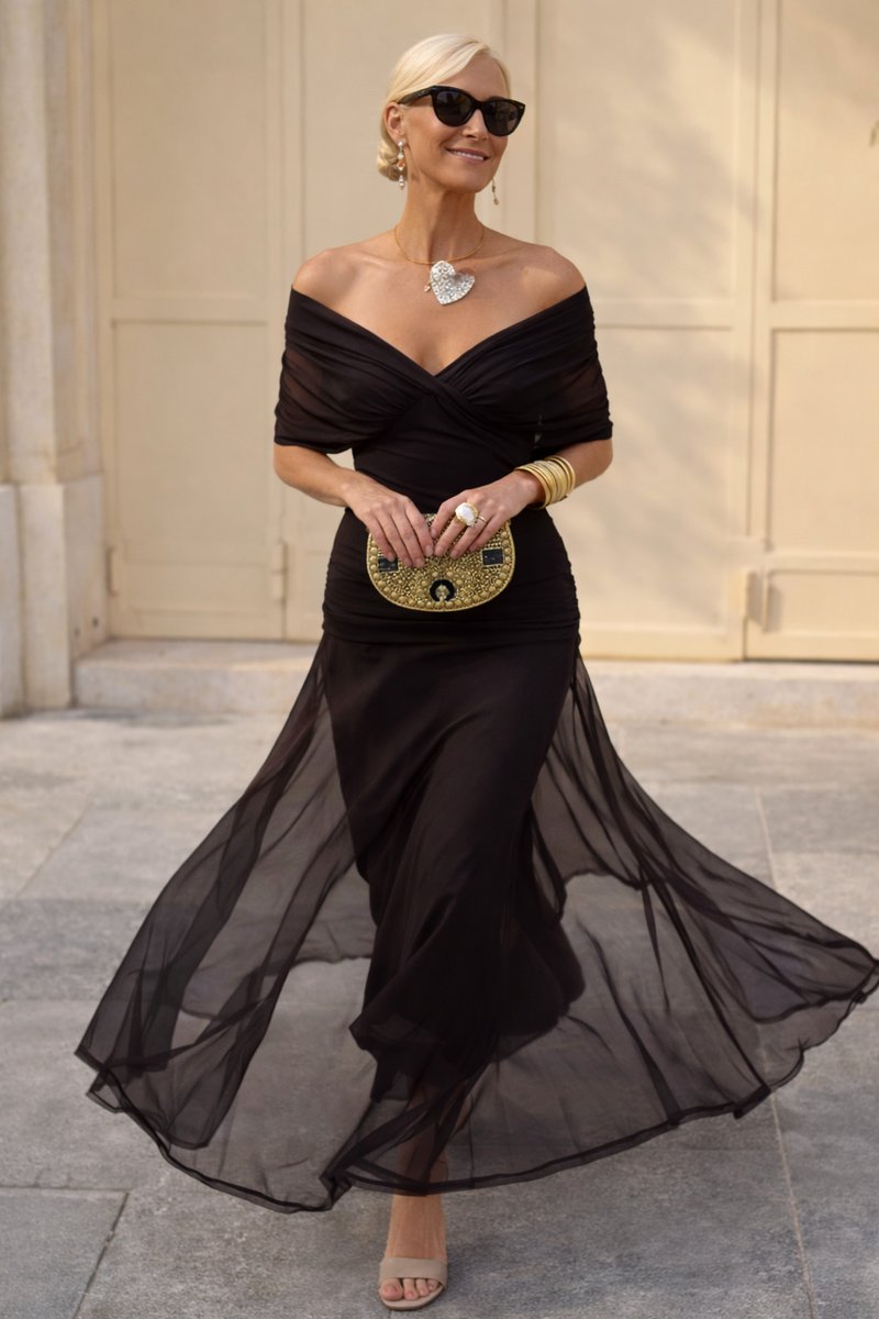 Charlotte | Damen Cocktailparty-Kleid elegantes Chiffon-Maxikleid V-Ausschnitt