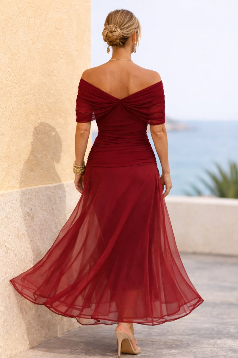 Charlotte | Damen Cocktailparty-Kleid elegantes Chiffon-Maxikleid V-Ausschnitt