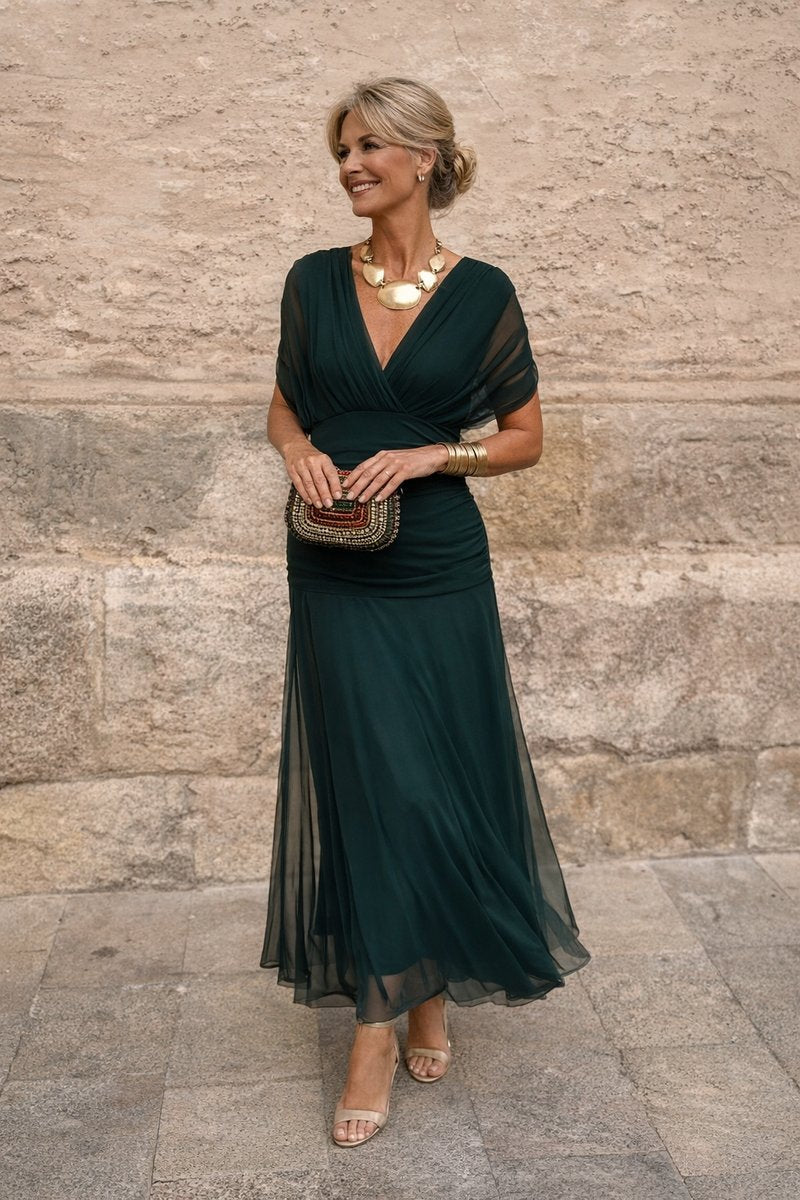Charlotte | Damen Cocktailparty-Kleid elegantes Chiffon-Maxikleid V-Ausschnitt