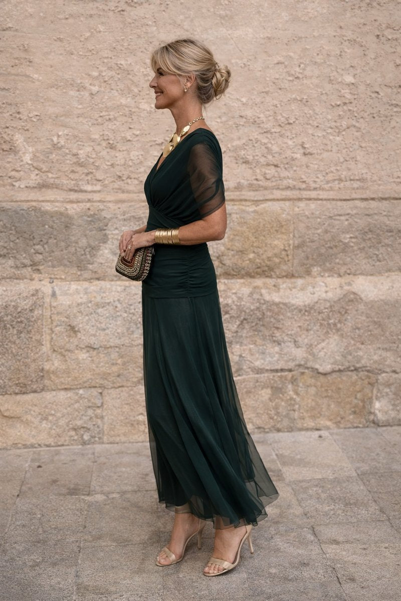 Charlotte | Damen Cocktailparty-Kleid elegantes Chiffon-Maxikleid V-Ausschnitt