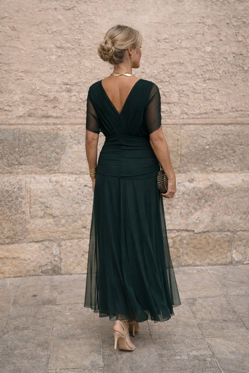 Charlotte | Damen Cocktailparty-Kleid elegantes Chiffon-Maxikleid V-Ausschnitt