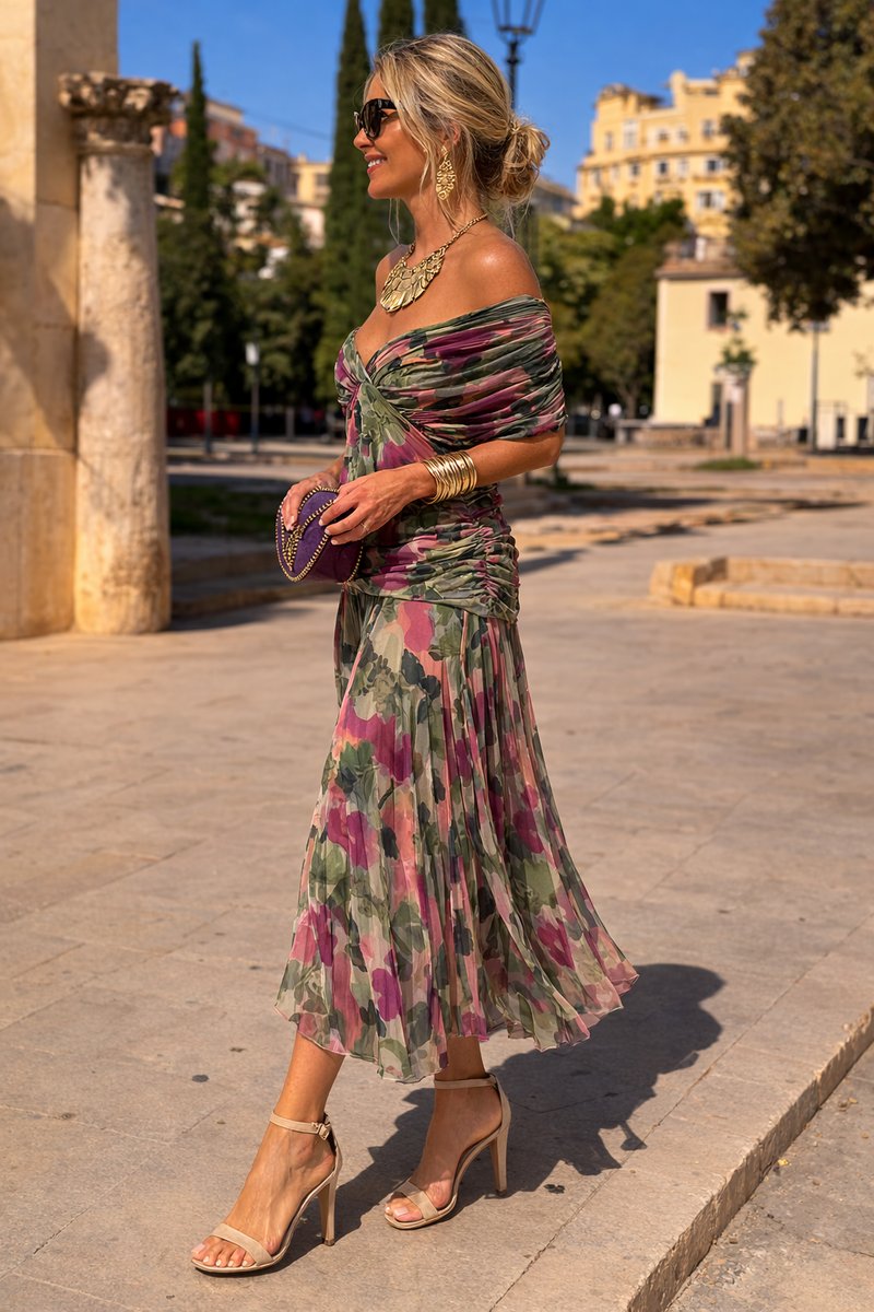 Charlotte | Damen Cocktailparty-Kleid elegantes Chiffon-Maxikleid V-Ausschnitt