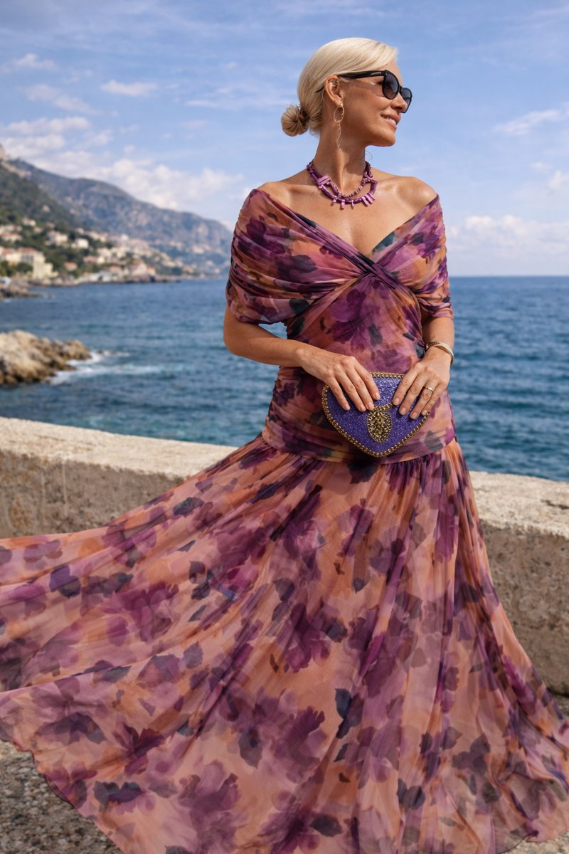 Charlotte | Damen Cocktailparty-Kleid elegantes Chiffon-Maxikleid V-Ausschnitt