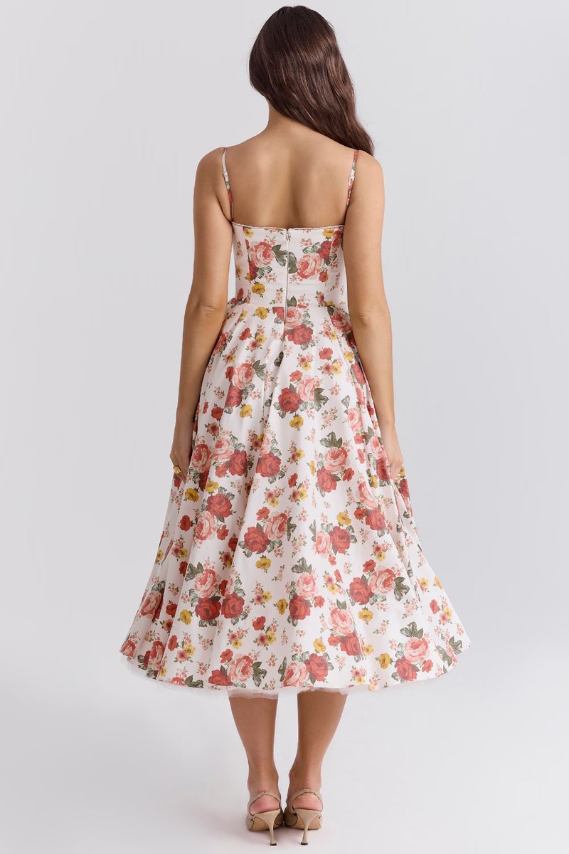 Lena | Damen Cocktailparty-Kleid elegantes Midi-Kleid mit Bügelcups Schwingrock