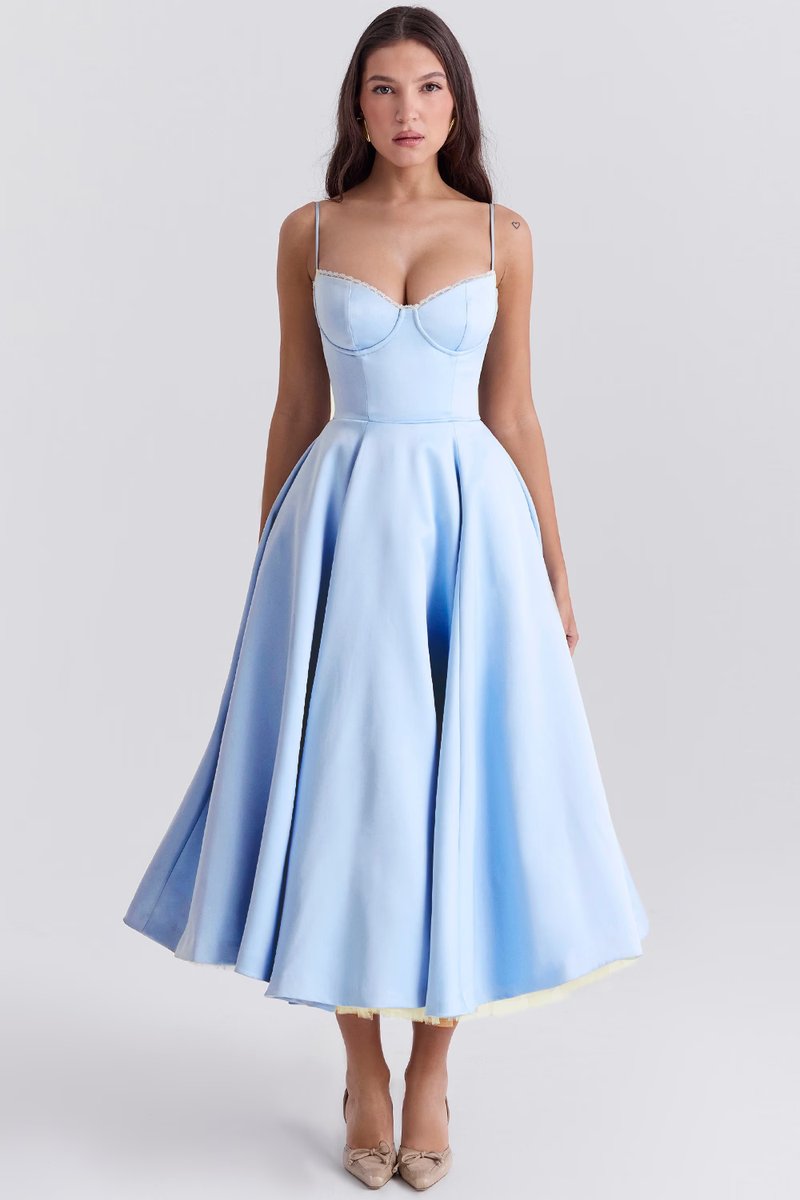 Lena | Damen Cocktailparty-Kleid elegantes Midi-Kleid mit Bügelcups Schwingrock