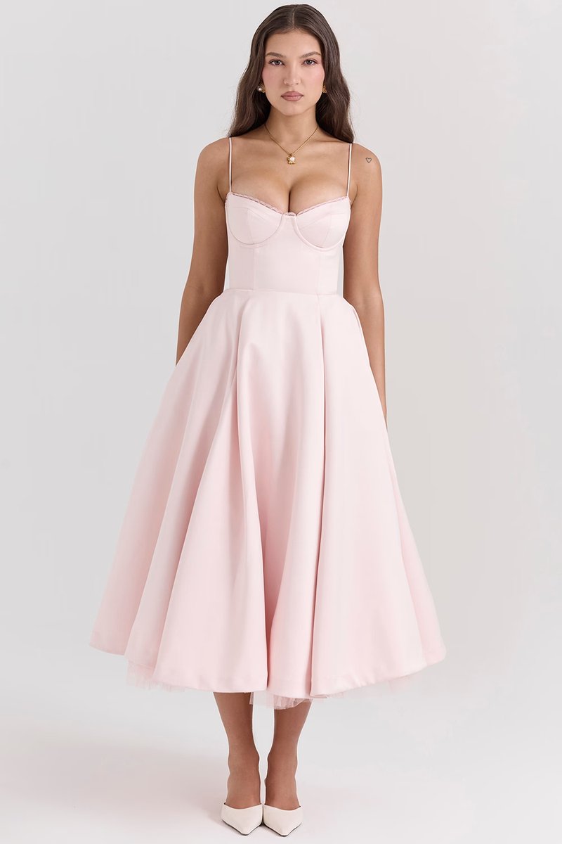 Lena | Damen Cocktailparty-Kleid elegantes Midi-Kleid mit Bügelcups Schwingrock