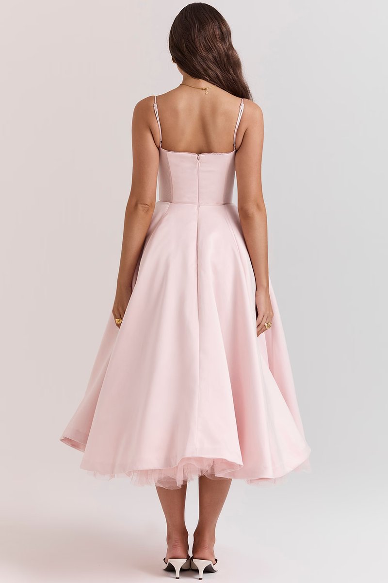 Lena | Damen Cocktailparty-Kleid elegantes Midi-Kleid mit Bügelcups Schwingrock