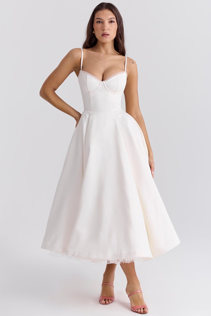 Lena | Damen Cocktailparty-Kleid elegantes Midi-Kleid mit Bügelcups Schwingrock