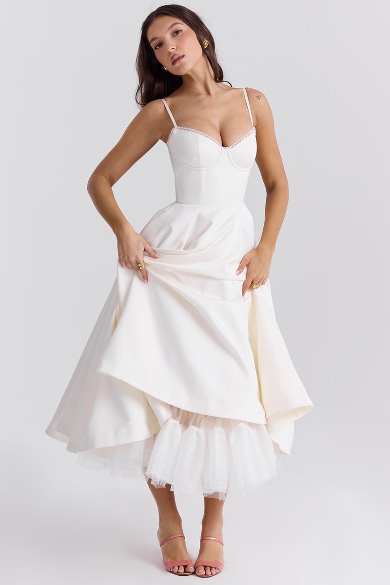 Lena | Damen Cocktailparty-Kleid elegantes Midi-Kleid mit Bügelcups Schwingrock