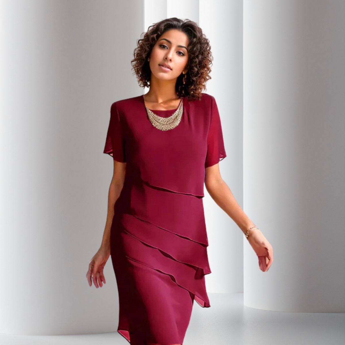 Charlotte | Damen Cocktailparty-Kleid geschichtetes Chiffon Kurzarm Abendkleid