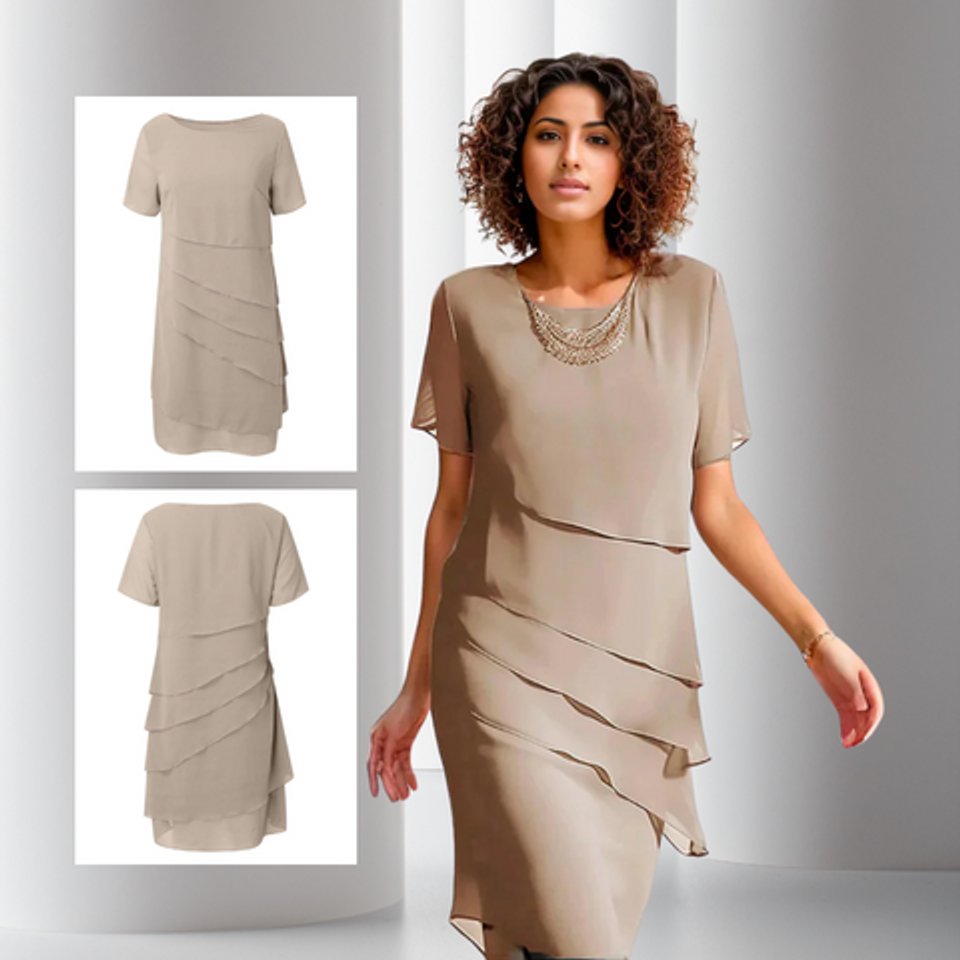 Charlotte | Damen Cocktailparty-Kleid geschichtetes Chiffon Kurzarm Abendkleid