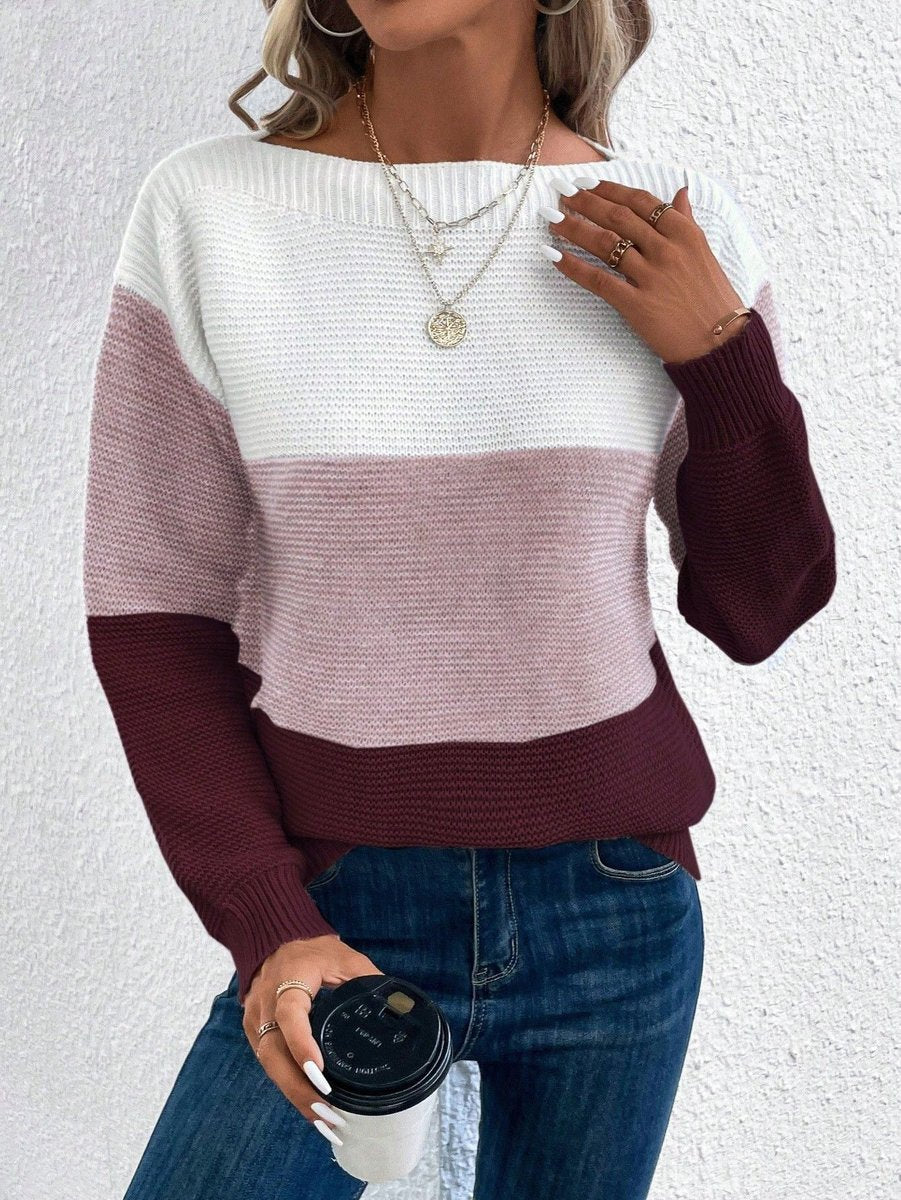 Elisabeth | Damen Colorblock Knit Sweater Rundhals Relaxed Fit Strickpullover