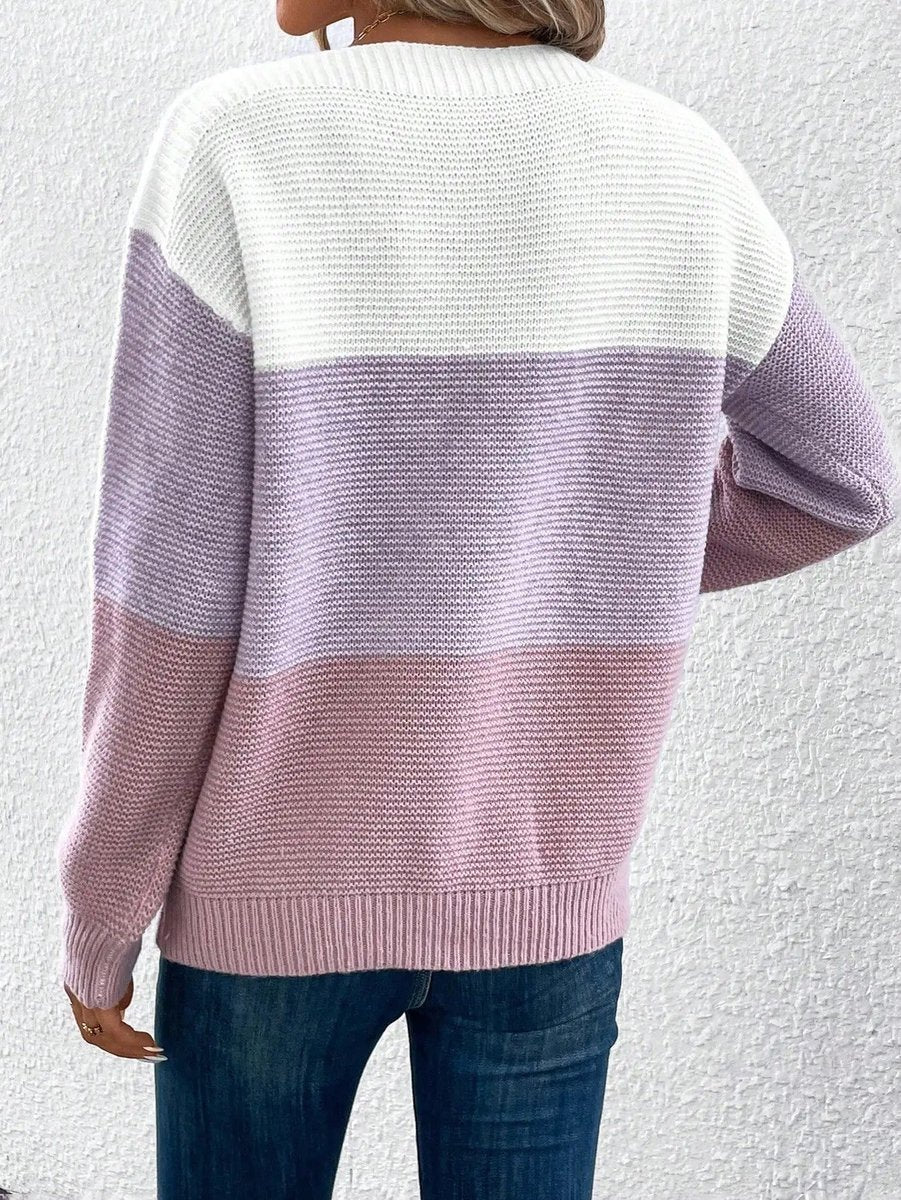 Elisabeth | Damen Colorblock Knit Sweater Rundhals Relaxed Fit Strickpullover