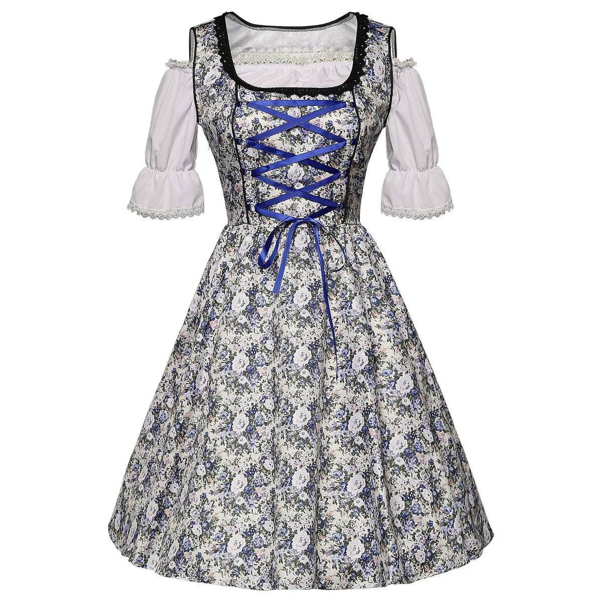 Damen Dirndlkleid-Set mit Schnürmieder, Bluse und weitem Rock