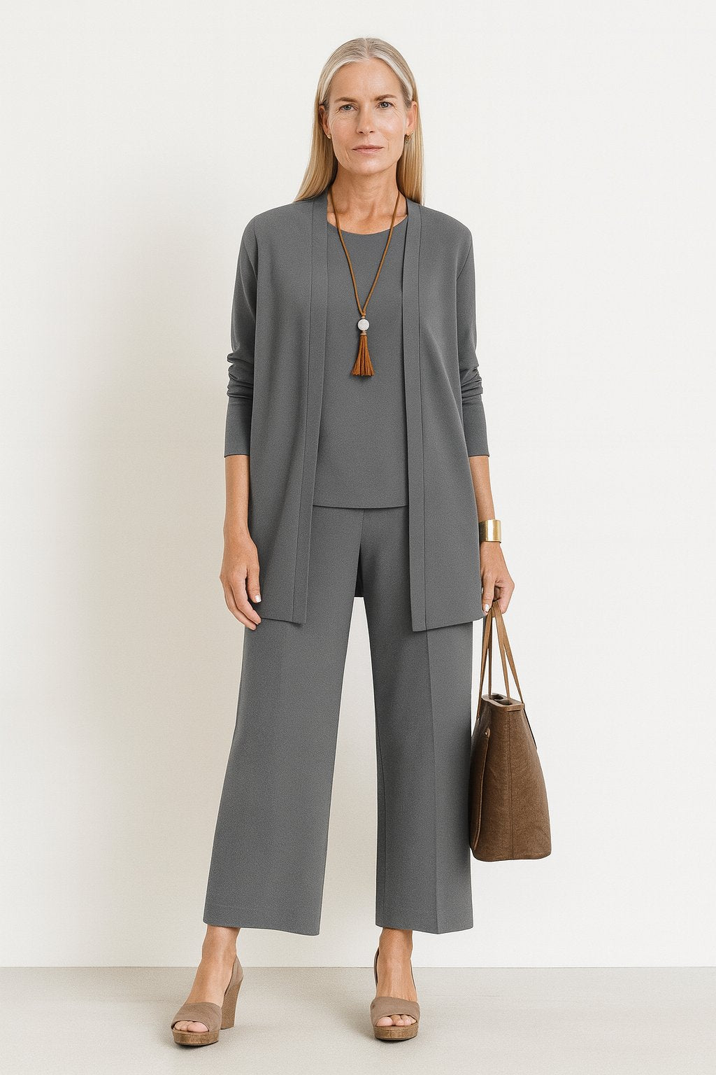 Charlotte | Damen Dreiteiliges Cardigan Tank Top Weite Hosen Set