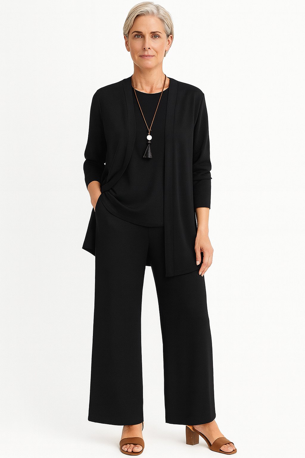 Charlotte | Damen Dreiteiliges Cardigan Tank Top Weite Hosen Set