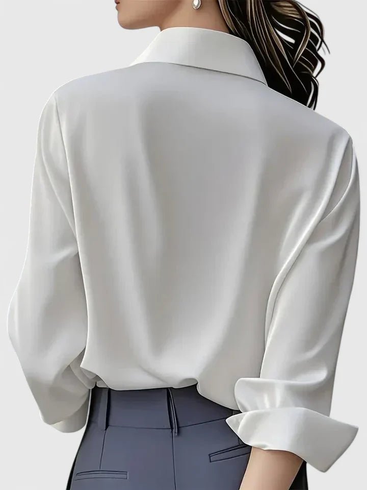Greta | Damen Elegante Satin Business-Bluse mit verdeckter Knopfleiste