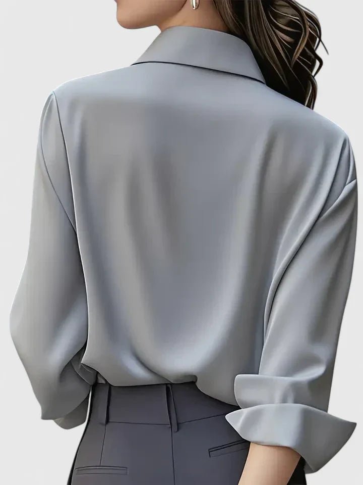 Greta | Damen Elegante Satin Business-Bluse mit verdeckter Knopfleiste