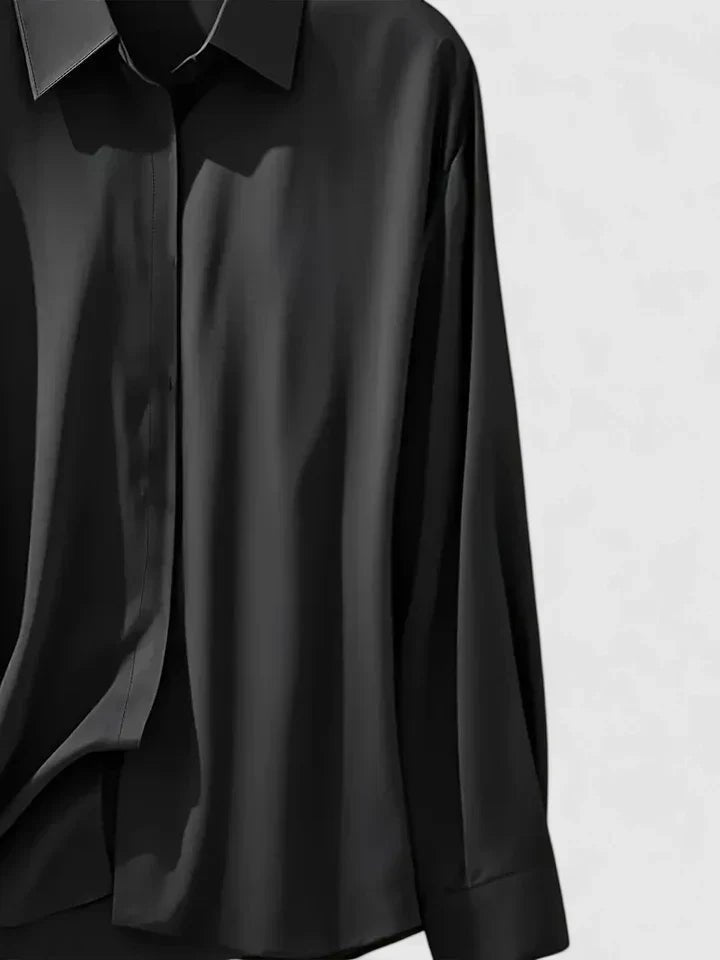 Greta | Damen Elegante Satin Business-Bluse mit verdeckter Knopfleiste