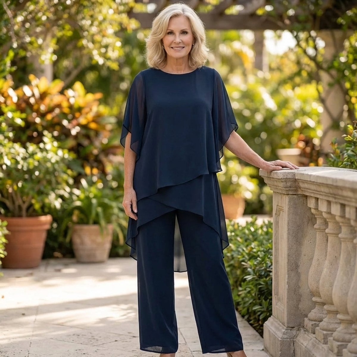 Leonie | Damen Elegantes Chiffon Lagen-Set Oberteil Hose