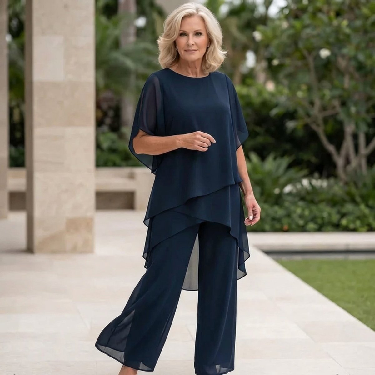 Leonie | Damen Elegantes Chiffon Lagen-Set Oberteil Hose