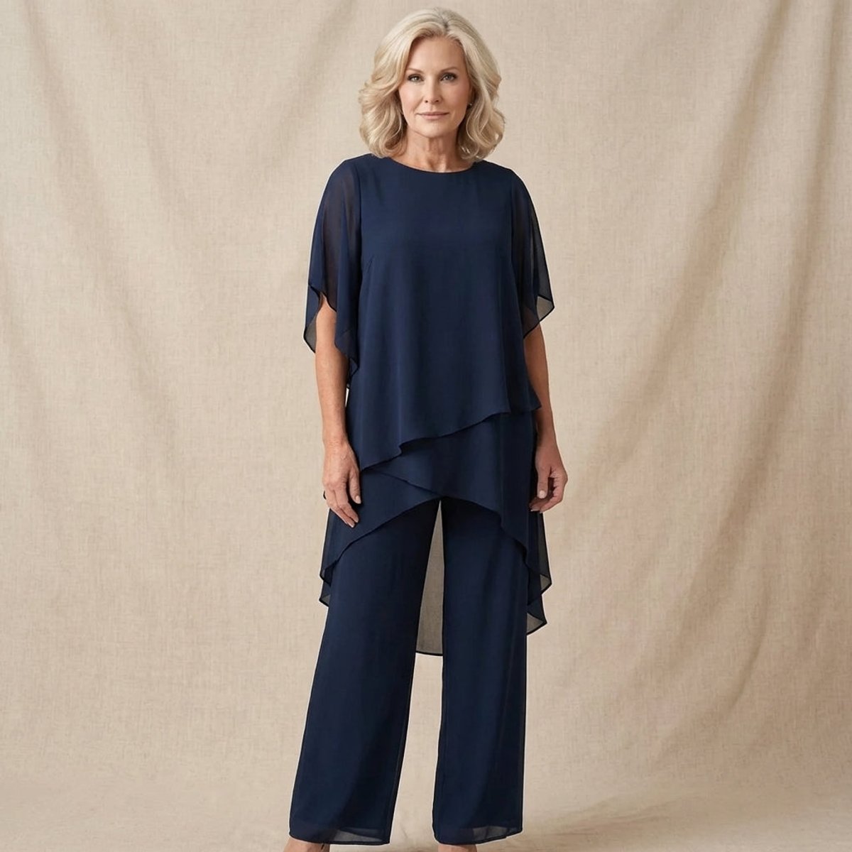 Leonie | Damen Elegantes Chiffon Lagen-Set Oberteil Hose
