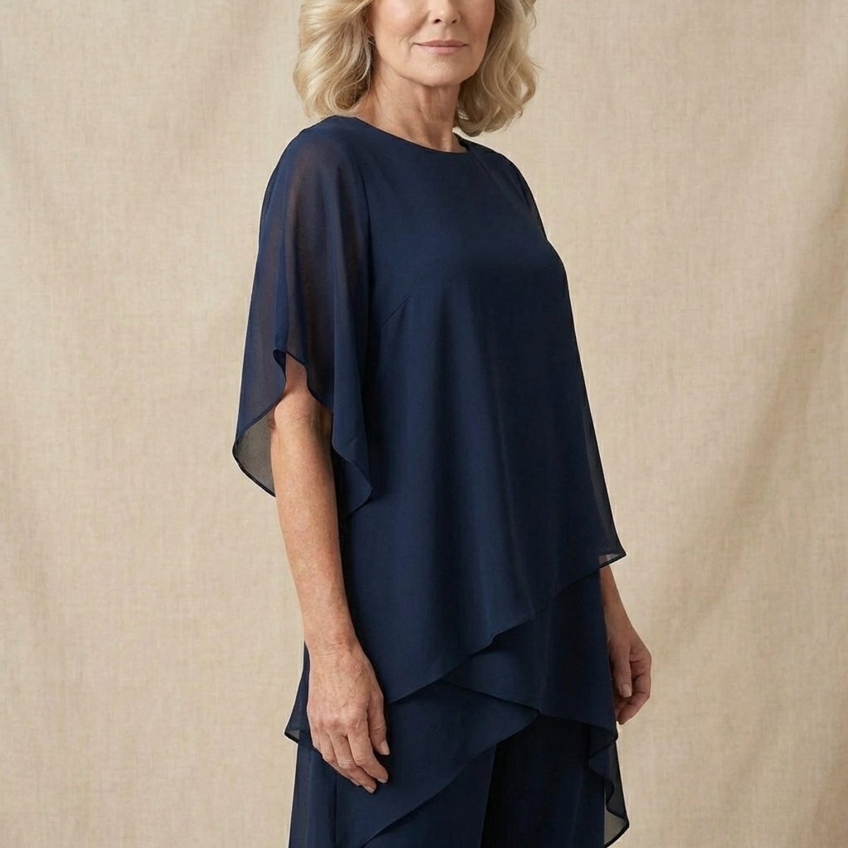 Leonie | Damen Elegantes Chiffon Lagen-Set Oberteil Hose