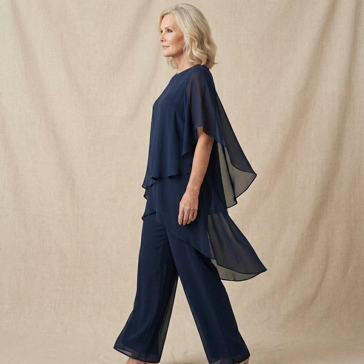 Leonie | Damen Elegantes Chiffon Lagen-Set Oberteil Hose