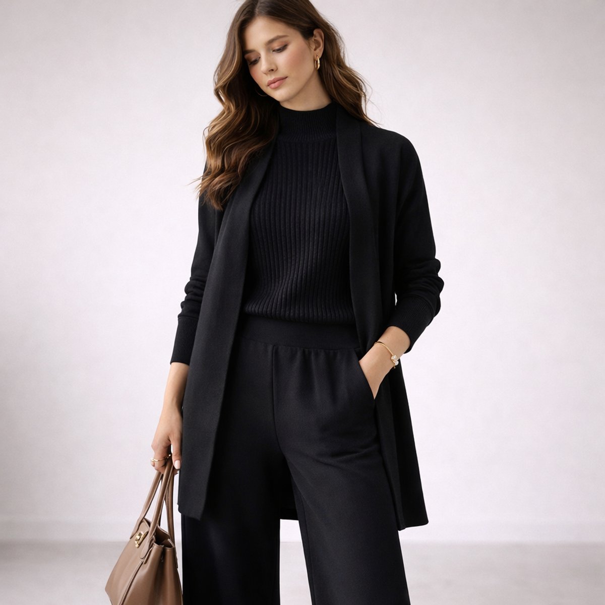 Marlene | Damen Elegantes Dreiteiling Strick-Loungewear-Set Abendkleid-Stil