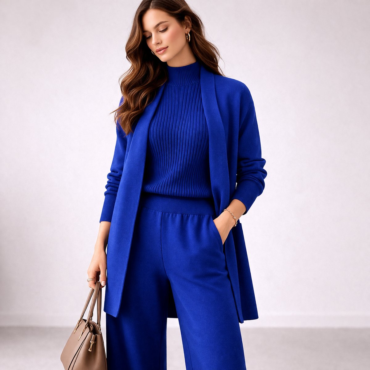 Marlene | Damen Elegantes Dreiteiling Strick-Loungewear-Set Abendkleid-Stil