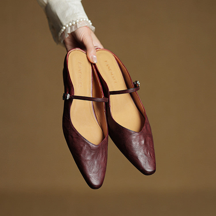 Damen Flache Schuhe mit Spitze, Riemen und Schnallenverschluss
