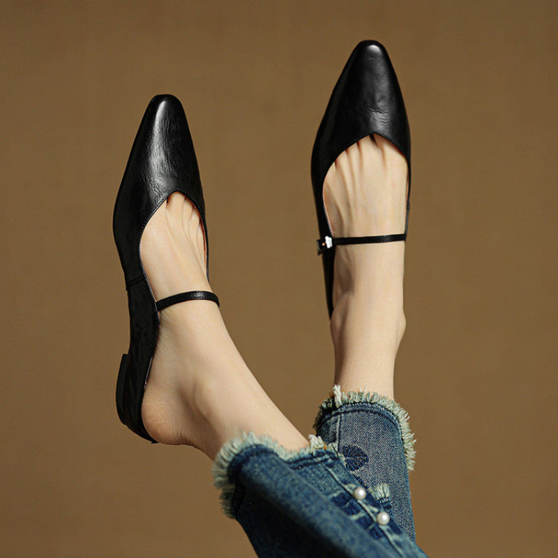 Damen Flache Schuhe mit Spitze, Riemen und Schnallenverschluss