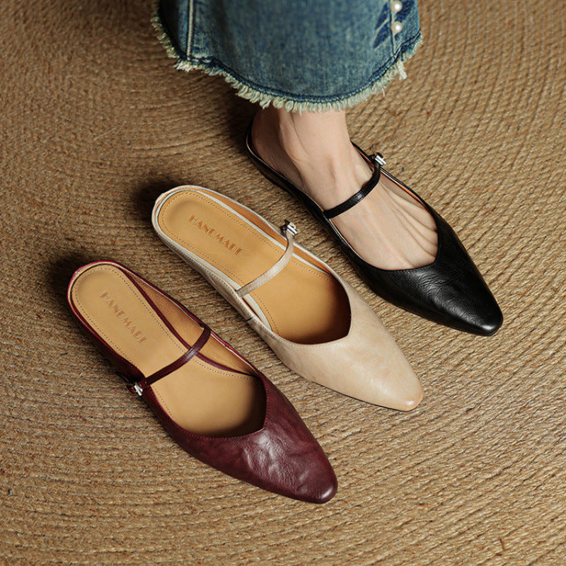 Damen Flache Schuhe mit Spitze, Riemen und Schnallenverschluss