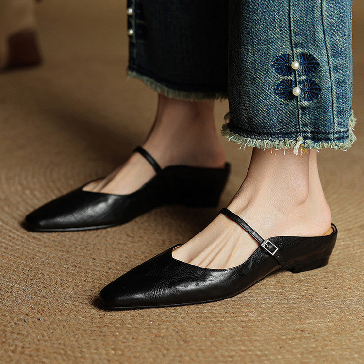 Damen Flache Schuhe mit Spitze, Riemen und Schnallenverschluss