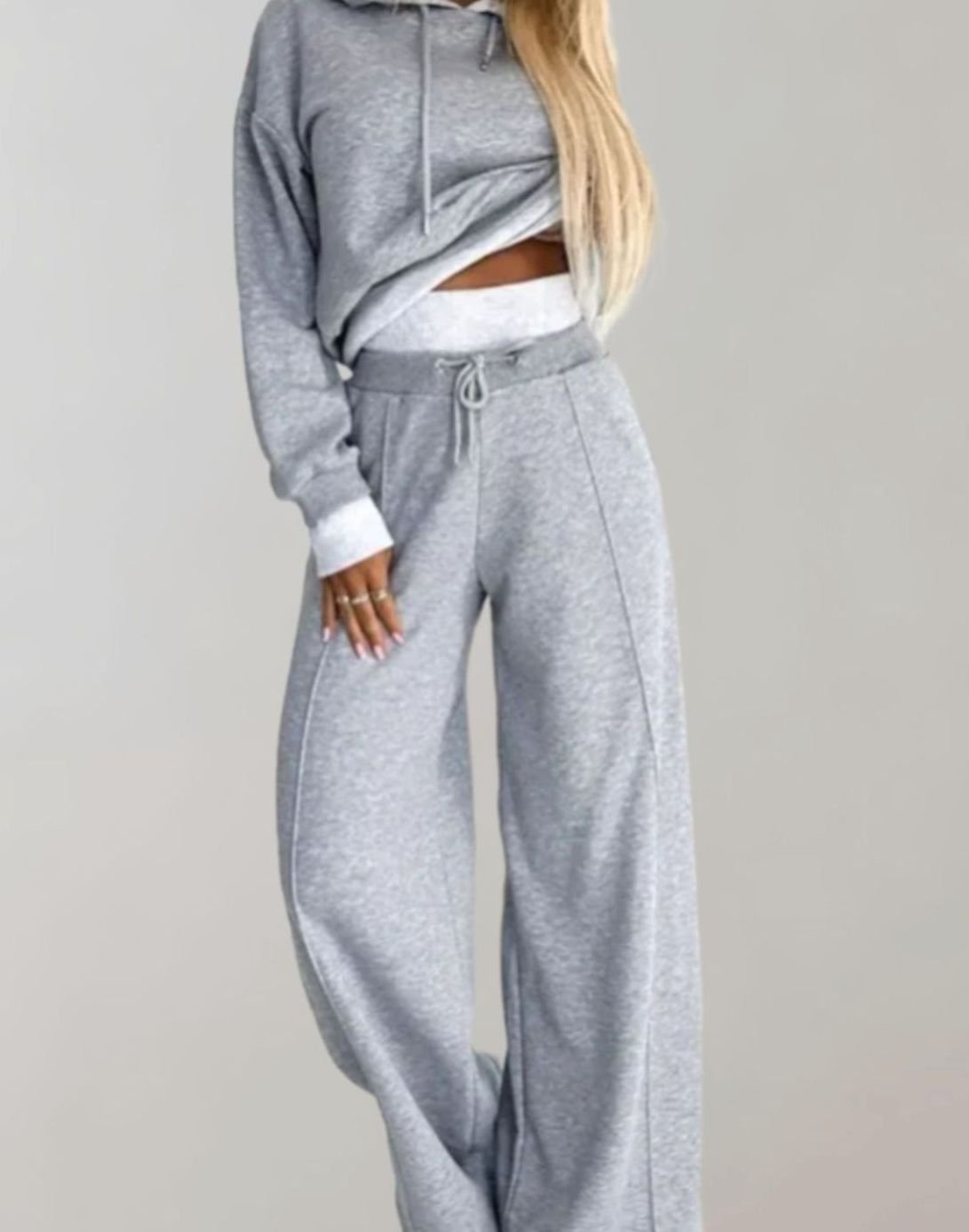 Emilia | Damen Freizeit Hoodie Jogginganzug Set Crop Kapuzenpullover Weite Hose