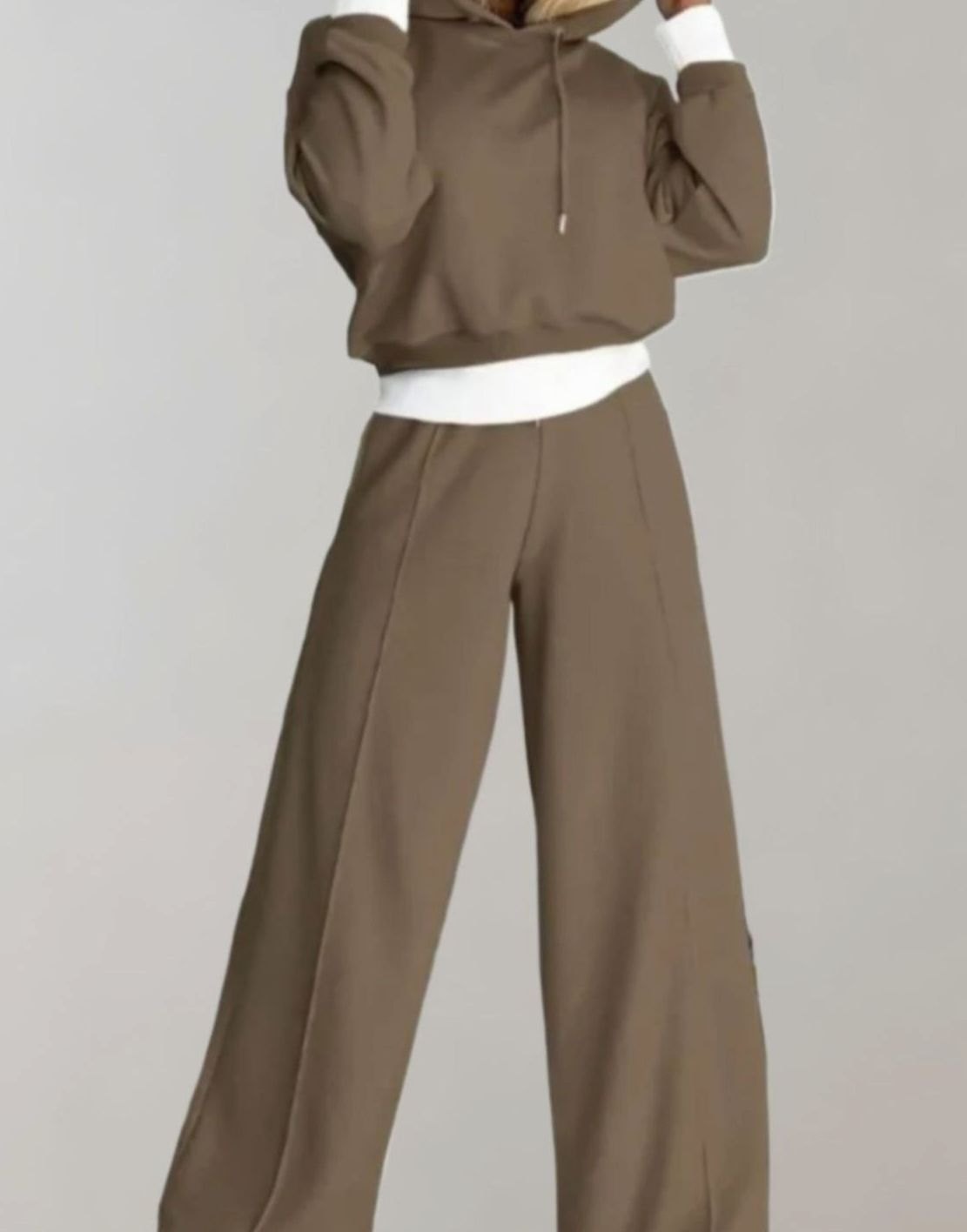 Emilia | Damen Freizeit Hoodie Jogginganzug Set Crop Kapuzenpullover Weite Hose