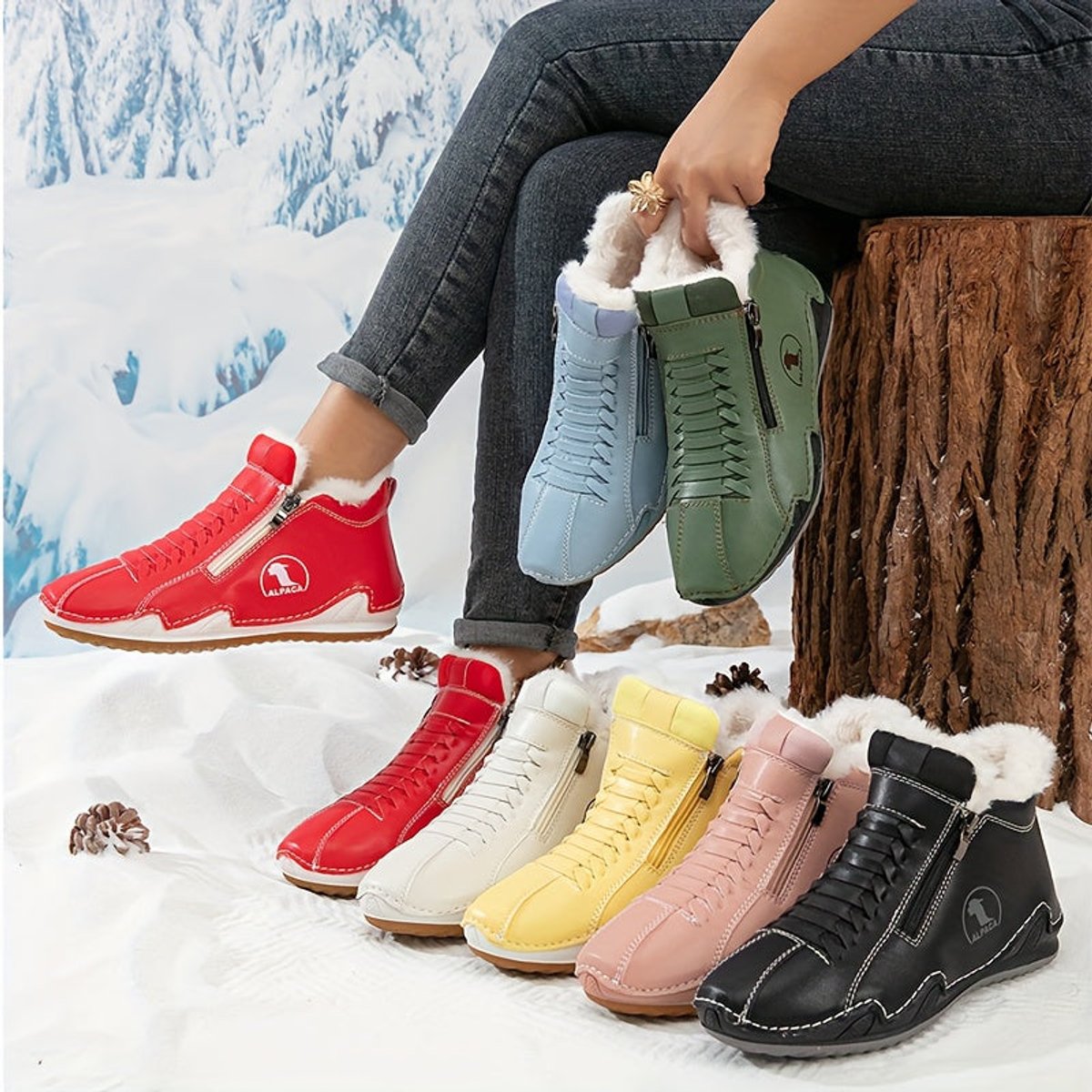 Elisabeth | Damen Gefütterte Ankle Boots Schnürstiefeletten Kunstfell Reißverschluss