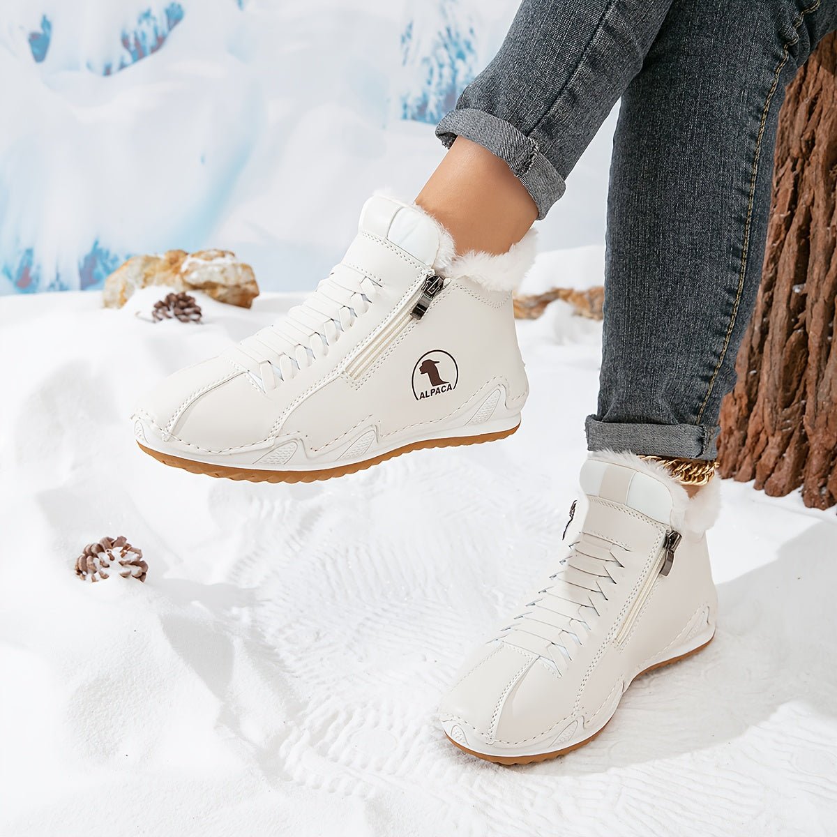 Elisabeth | Damen Gefütterte Ankle Boots Schnürstiefeletten Kunstfell Reißverschluss