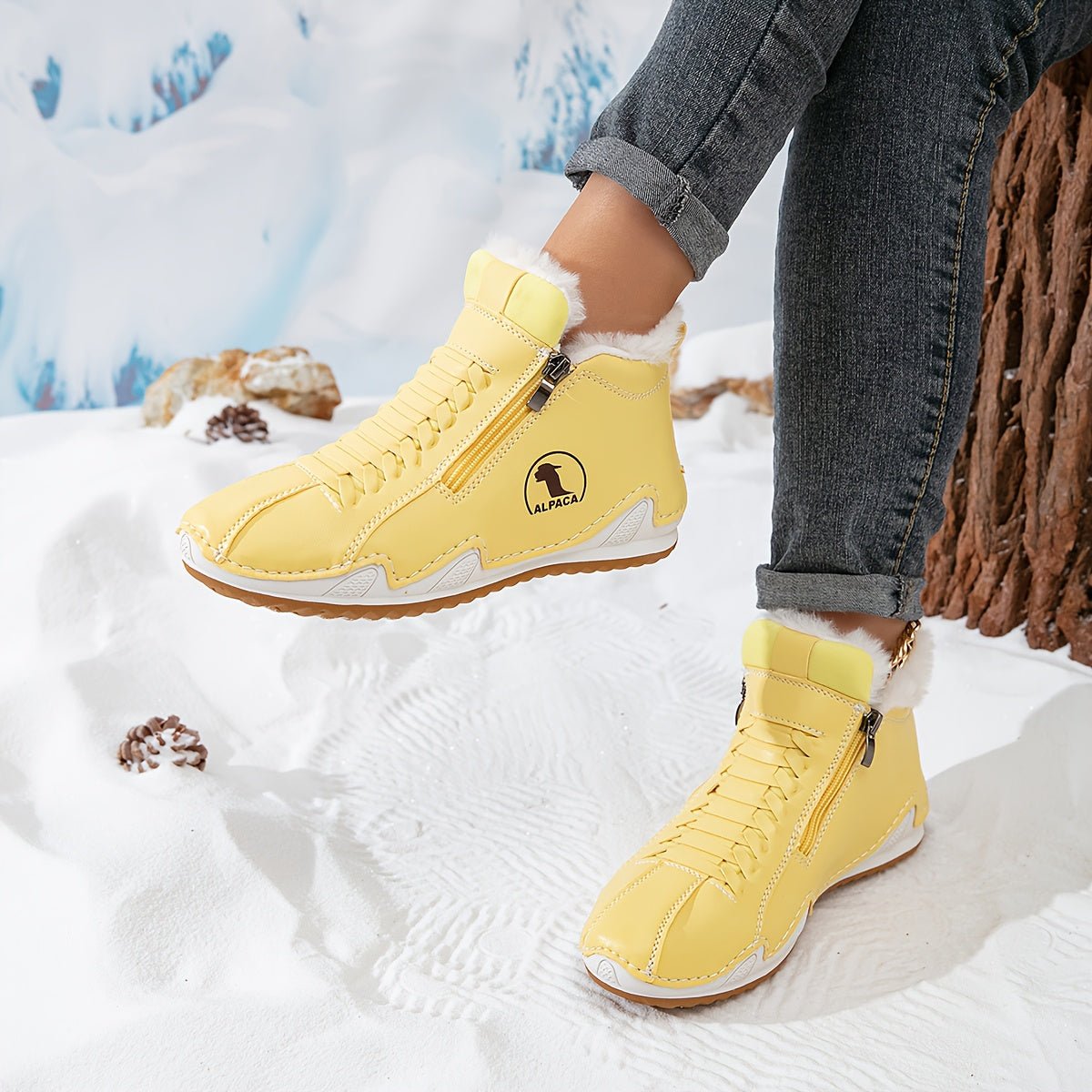 Elisabeth | Damen Gefütterte Ankle Boots Schnürstiefeletten Kunstfell Reißverschluss