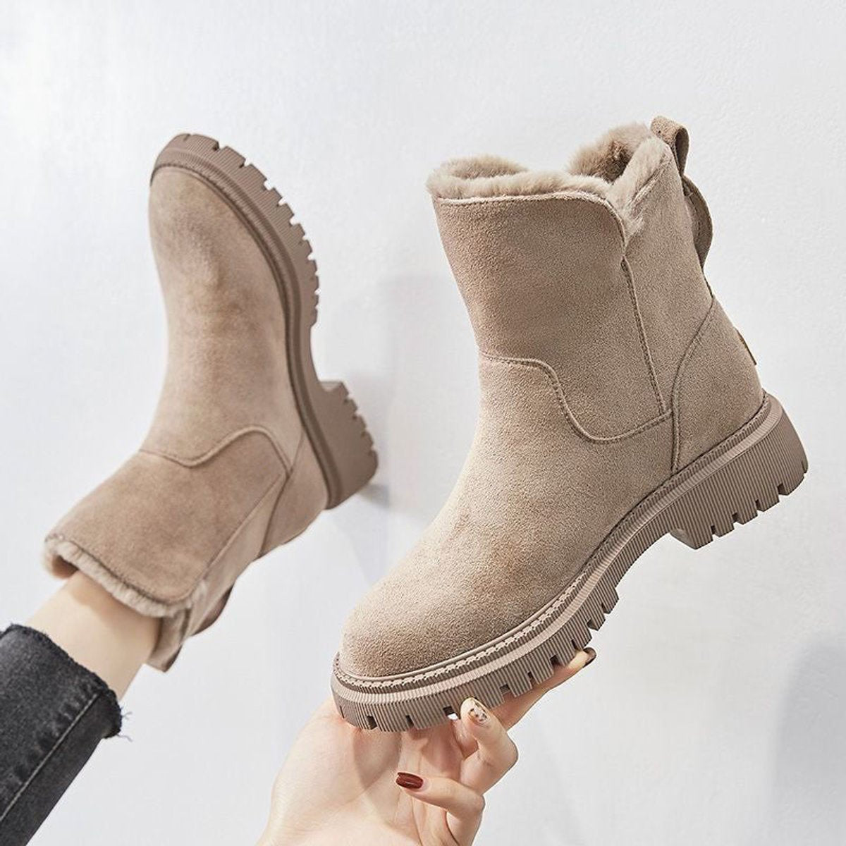 Leonie | Damen Gefütterte Wildleder Ankle Boots Stiefeletten Flach Warm