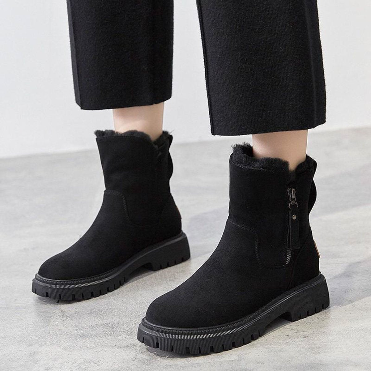 Leonie | Damen Gefütterte Wildleder Ankle Boots Stiefeletten Flach Warm