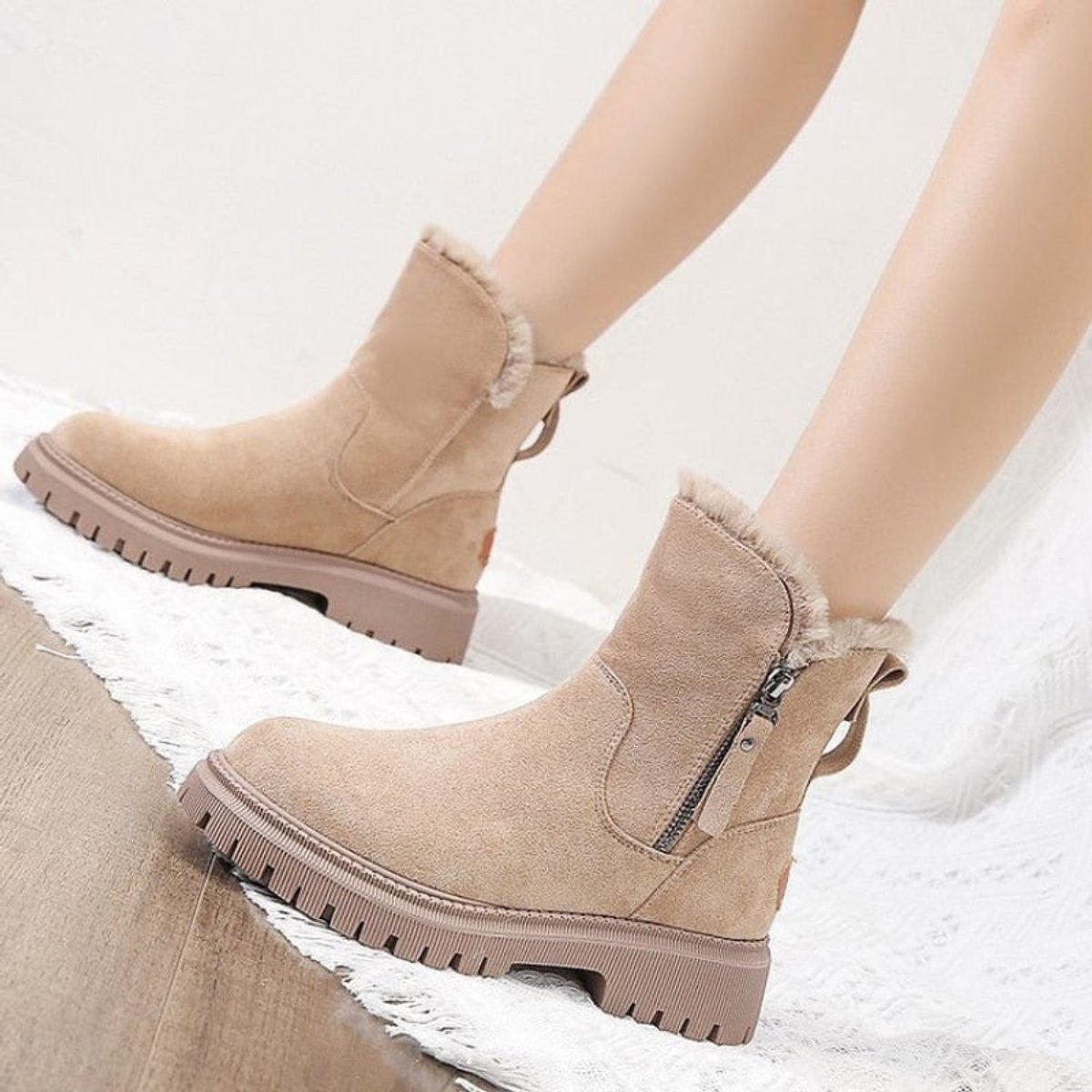Leonie | Damen Gefütterte Wildleder Ankle Boots Stiefeletten Flach Warm