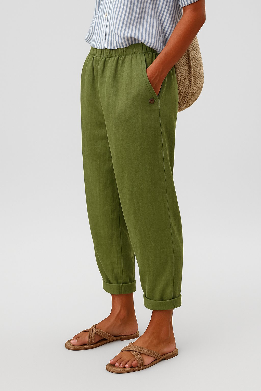 Luisa | Damen Gerade Geschnittene Leinenhose mit Seitentaschen