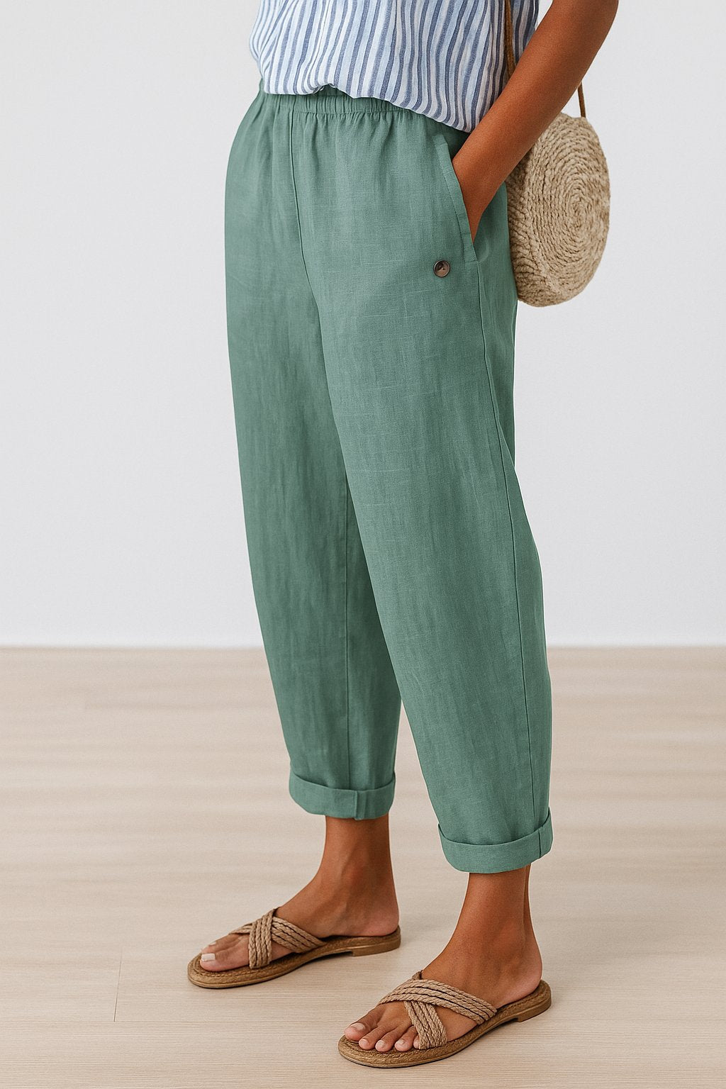 Luisa | Damen Gerade Geschnittene Leinenhose mit Seitentaschen