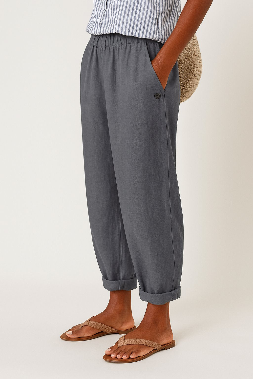 Luisa | Damen Gerade Geschnittene Leinenhose mit Seitentaschen