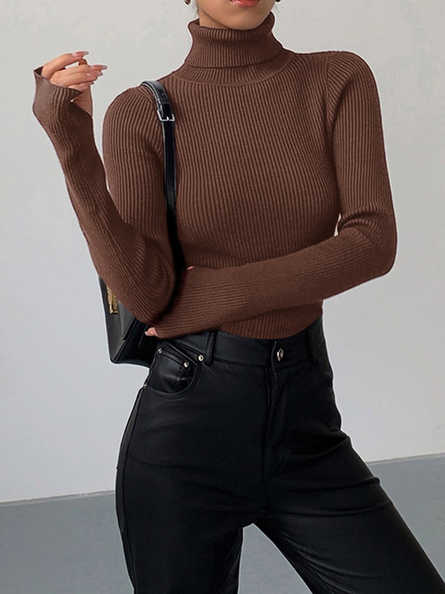 Marie | Damen Gerippter Rollkragen Strick Sweater Frühjahr