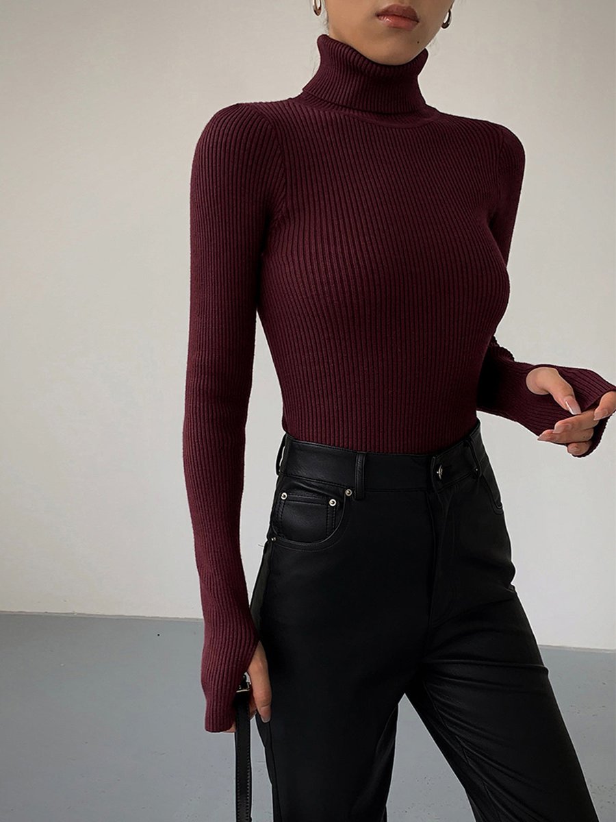 Marie | Damen Gerippter Rollkragen Strick Sweater Frühjahr
