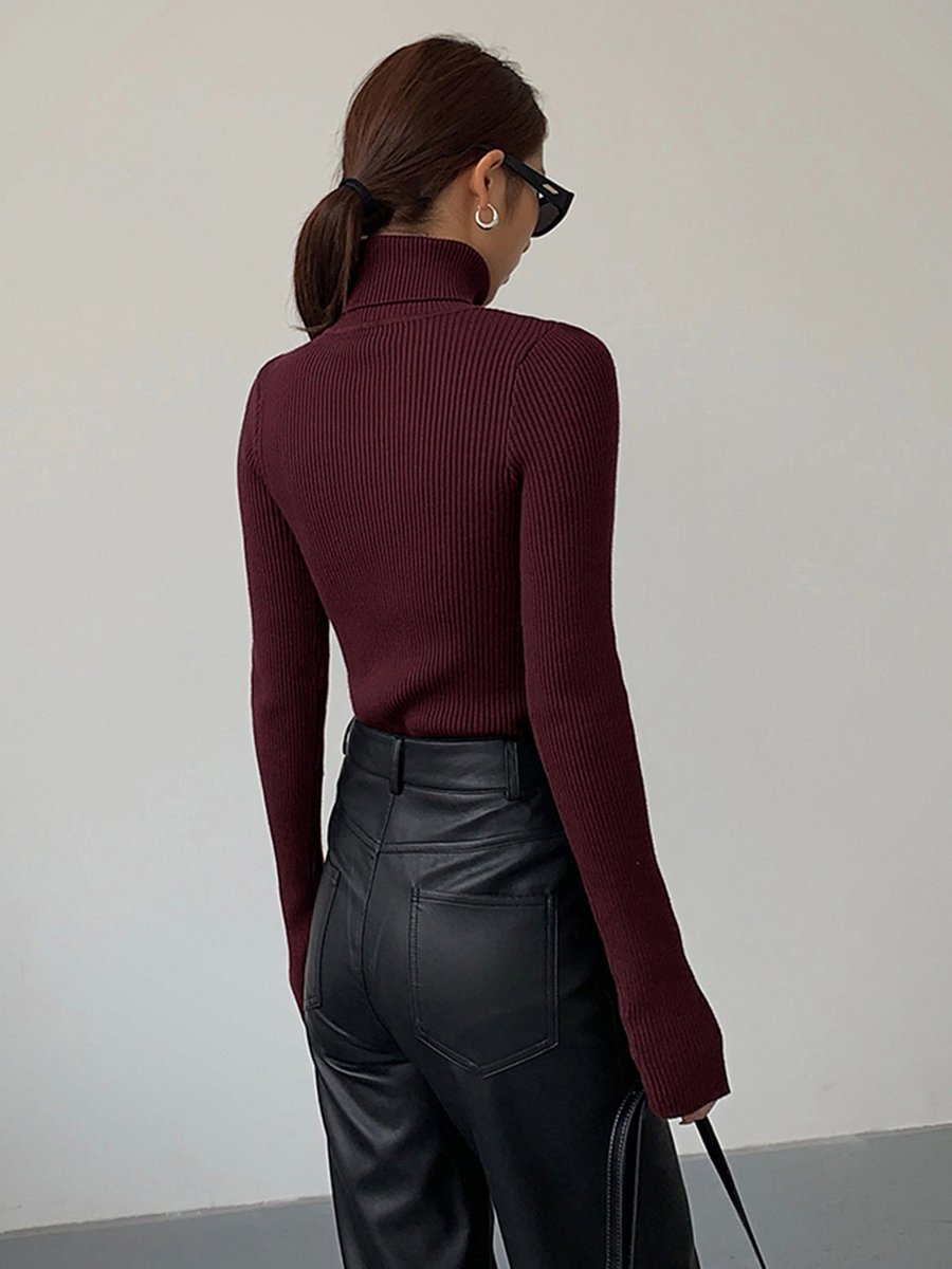 Marie | Damen Gerippter Rollkragen Strick Sweater Frühjahr