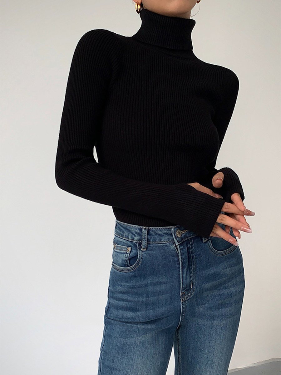 Marie | Damen Gerippter Rollkragen Strick Sweater Frühjahr